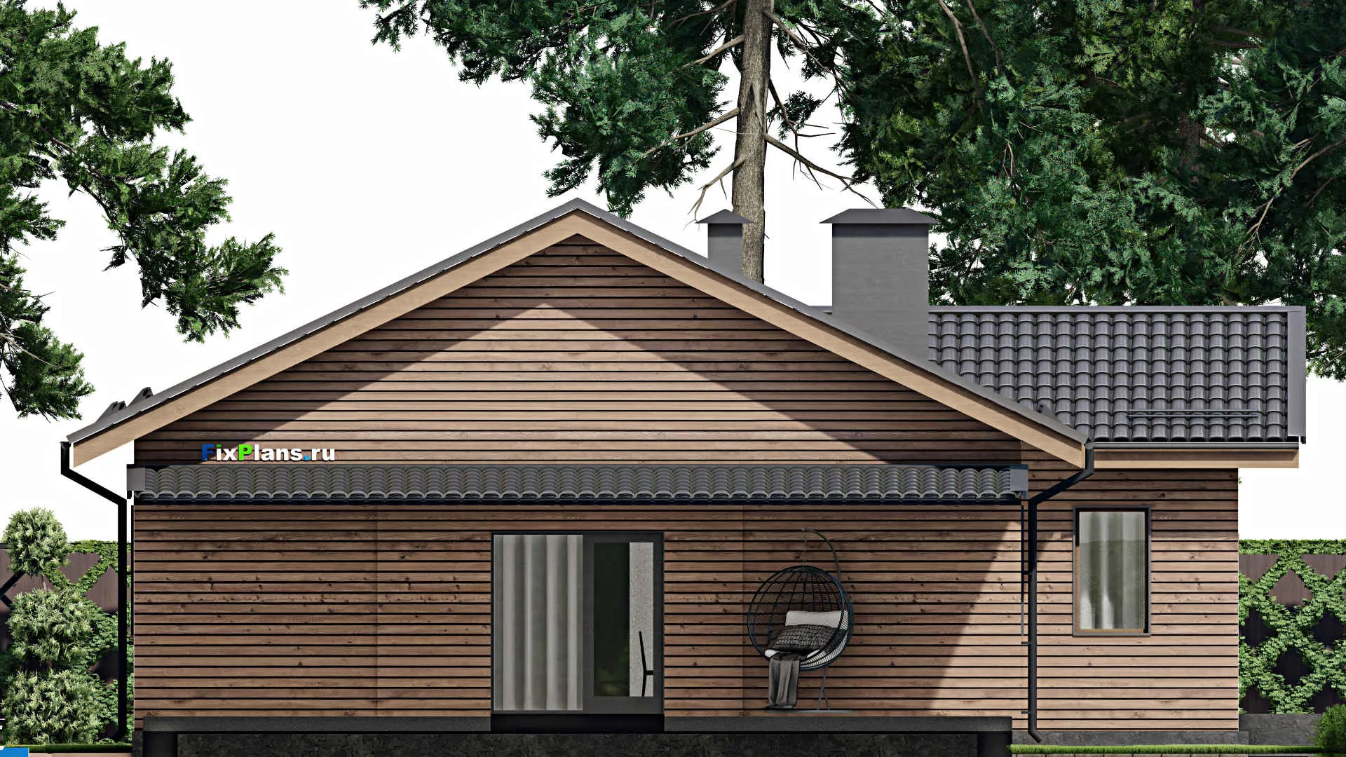 F-4643 - Проект одноэтажного дома 13 на 13, площадью 170 м² с террасой и 3 спальнями