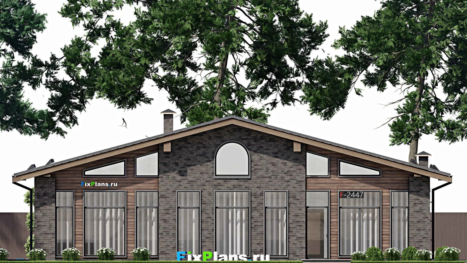 F-2447 - Проект одноэтажного дома 17 на 17, площадью 360 м² с террасой и 3 спальнями