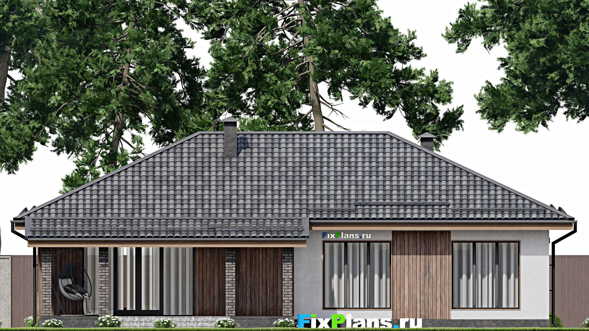 F-8081 - Проект одноэтажного дома 11 на 17, площадью 160 м² с террасой и 3 спальнями