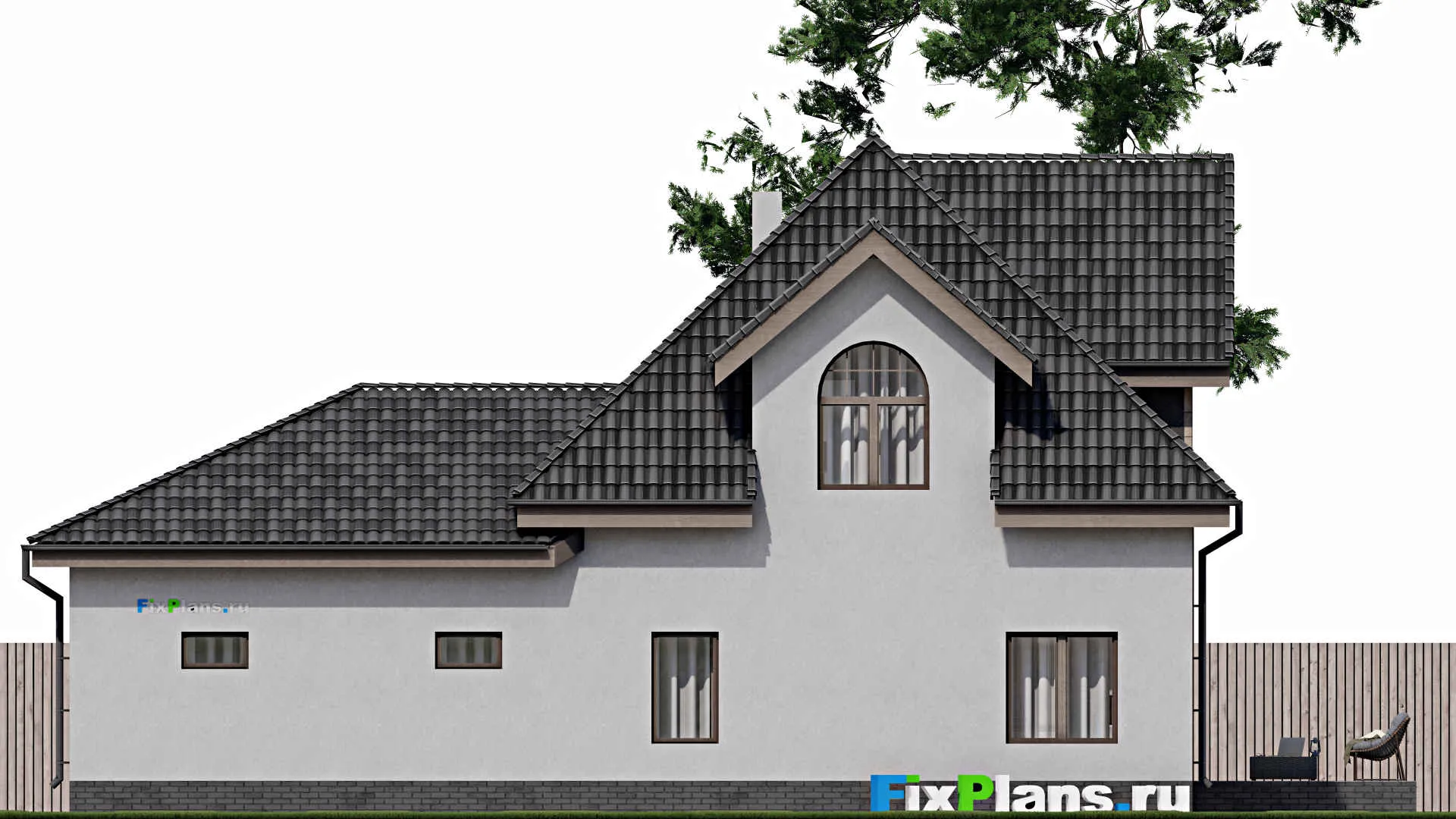 F-1781 - Планы дома с мансардой 12 на 16, площадью 190 м² с террасой, гаражом на 1 машину и 2 спальнями