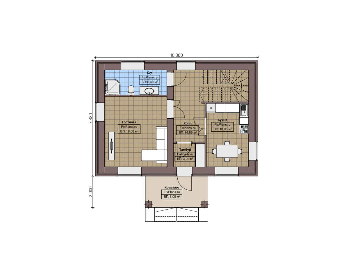 F-2843 - Планы дома с мансардой 8 на 11, площадью 120 м² с балконом и 3 спальнями