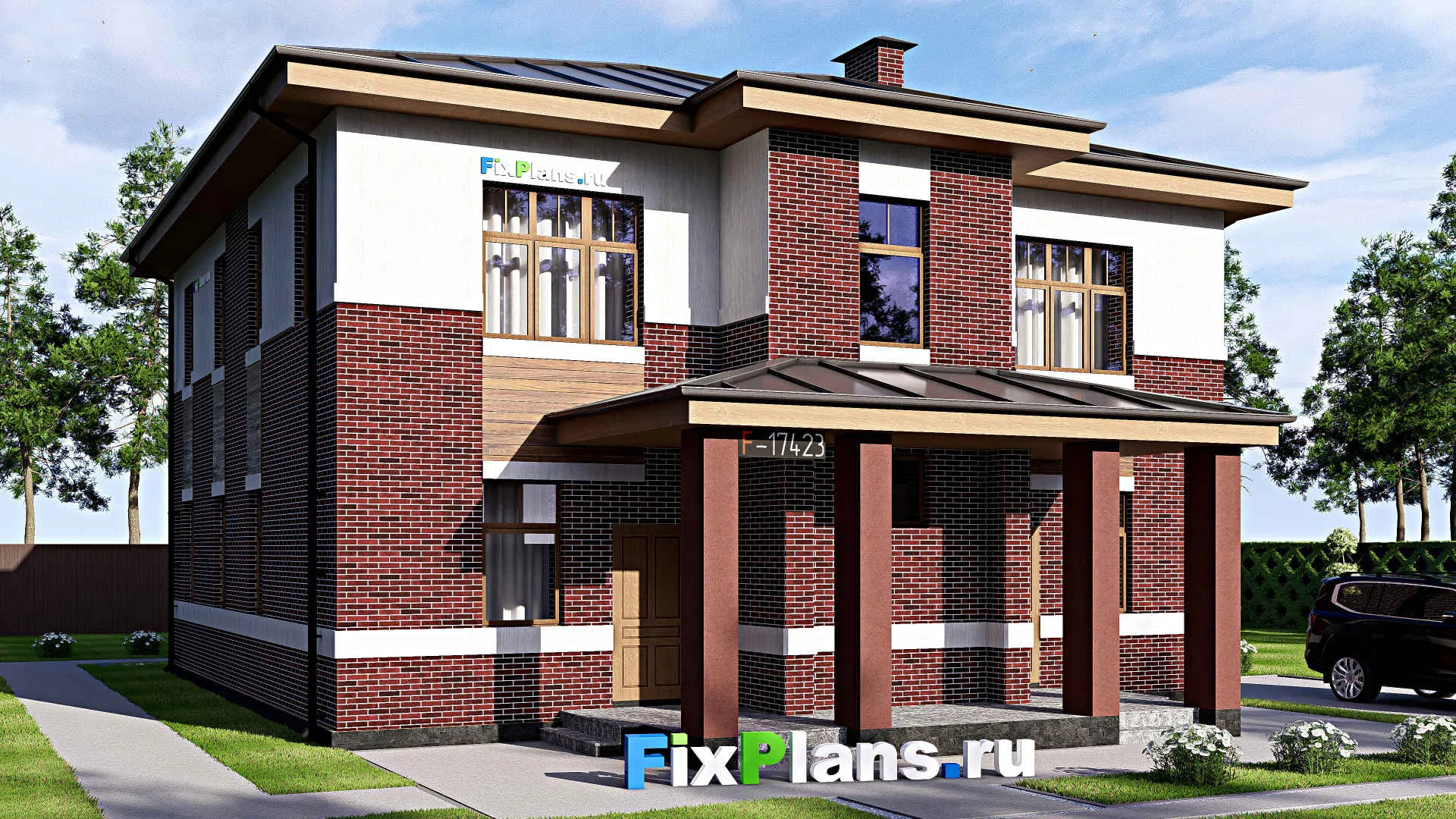 F-17423 - Проект двухэтажного дома 13 на 18, площадью 280 м² с 2 спальнями