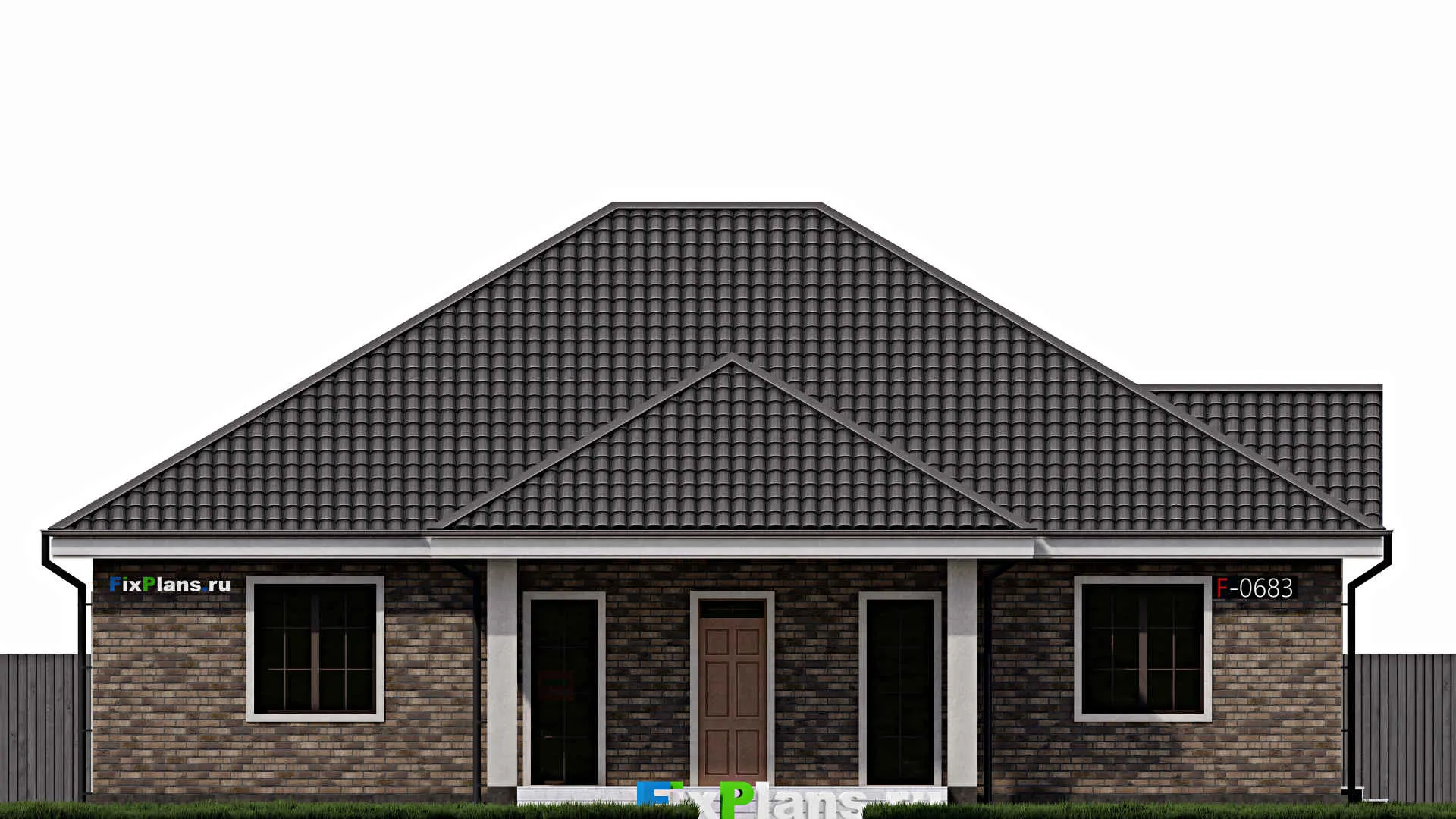 F-0683 - Проект одноэтажного дома 14 на 16, площадью 190 м² с террасой и 3 спальнями