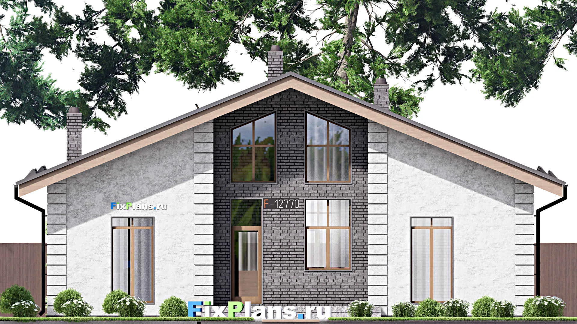 F-12770 - План одноэтажного дома 13 на 14, площадью 140 м² с террасой и 2 спальнями