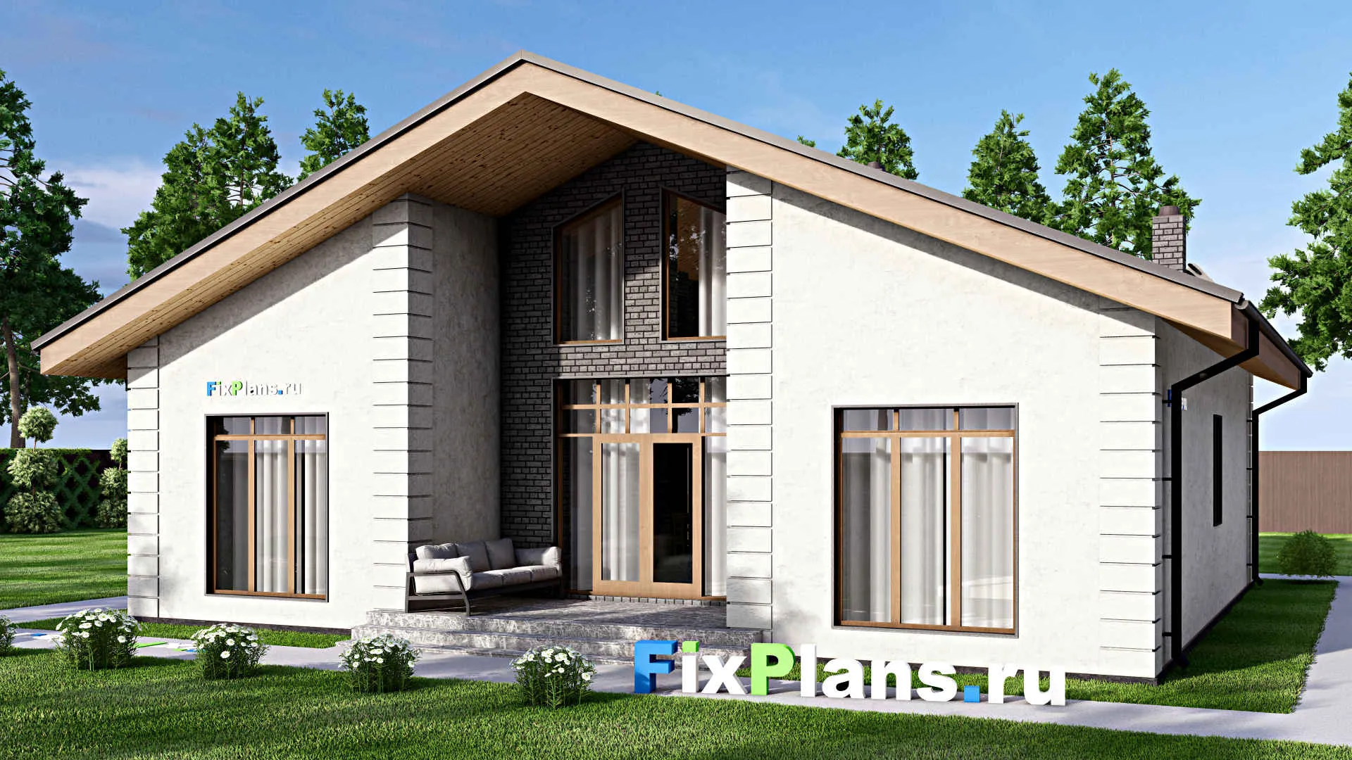 F-12770 - План одноэтажного дома 13 на 14, площадью 140 м² с террасой и 2 спальнями