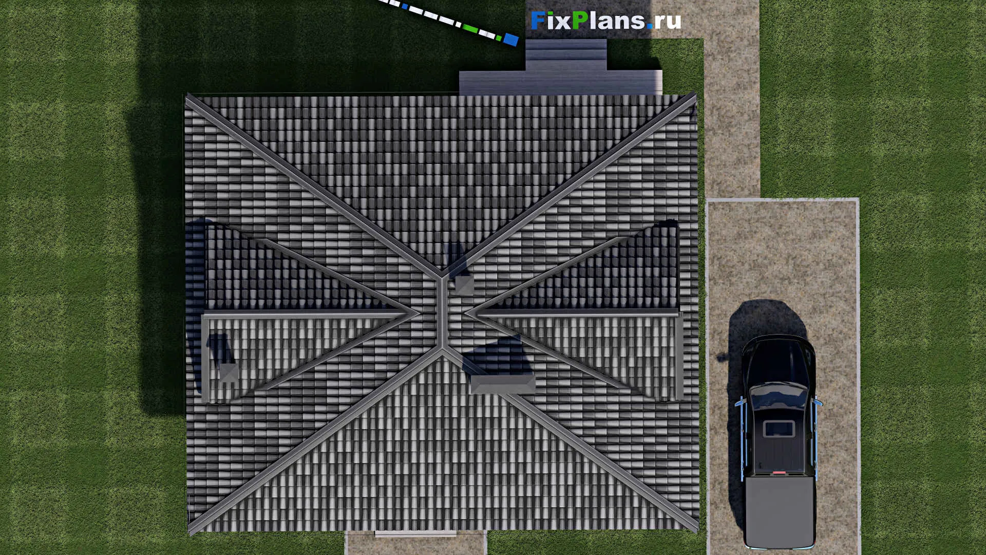 F-1097 - Проект одноэтажного дома 11 на 12, площадью 110 м² с террасой и 3 спальнями