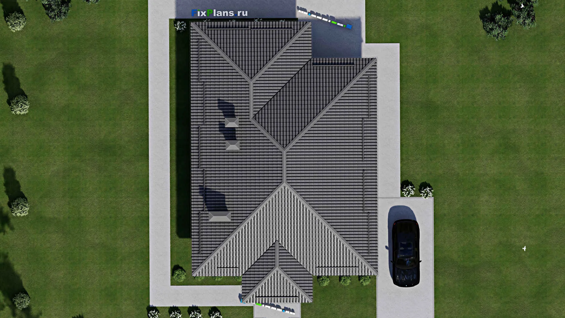 F-5390 - План одноэтажного дома 12 на 14, площадью 150 м² с террасой и 3 спальнями